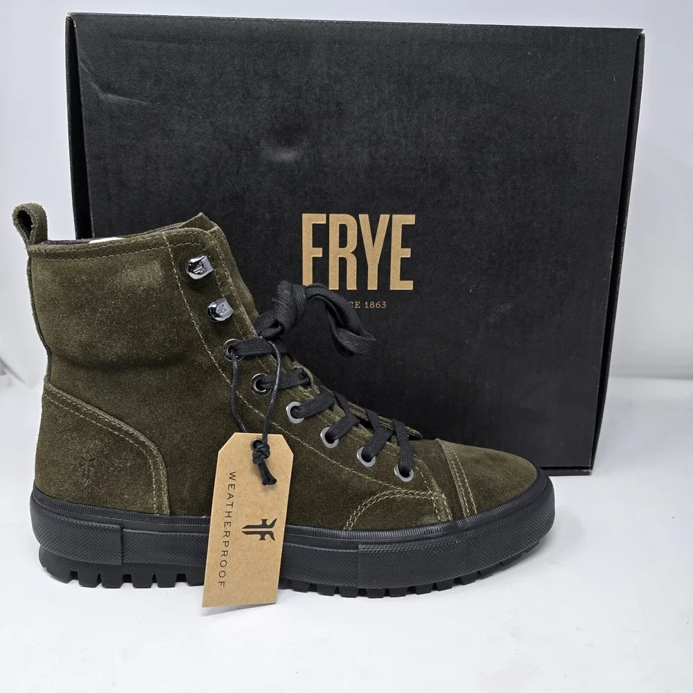 FRYE Boots Mens 10.5 Ryan Military Lace Up Leather Olive Green New - Picture 1 of 7